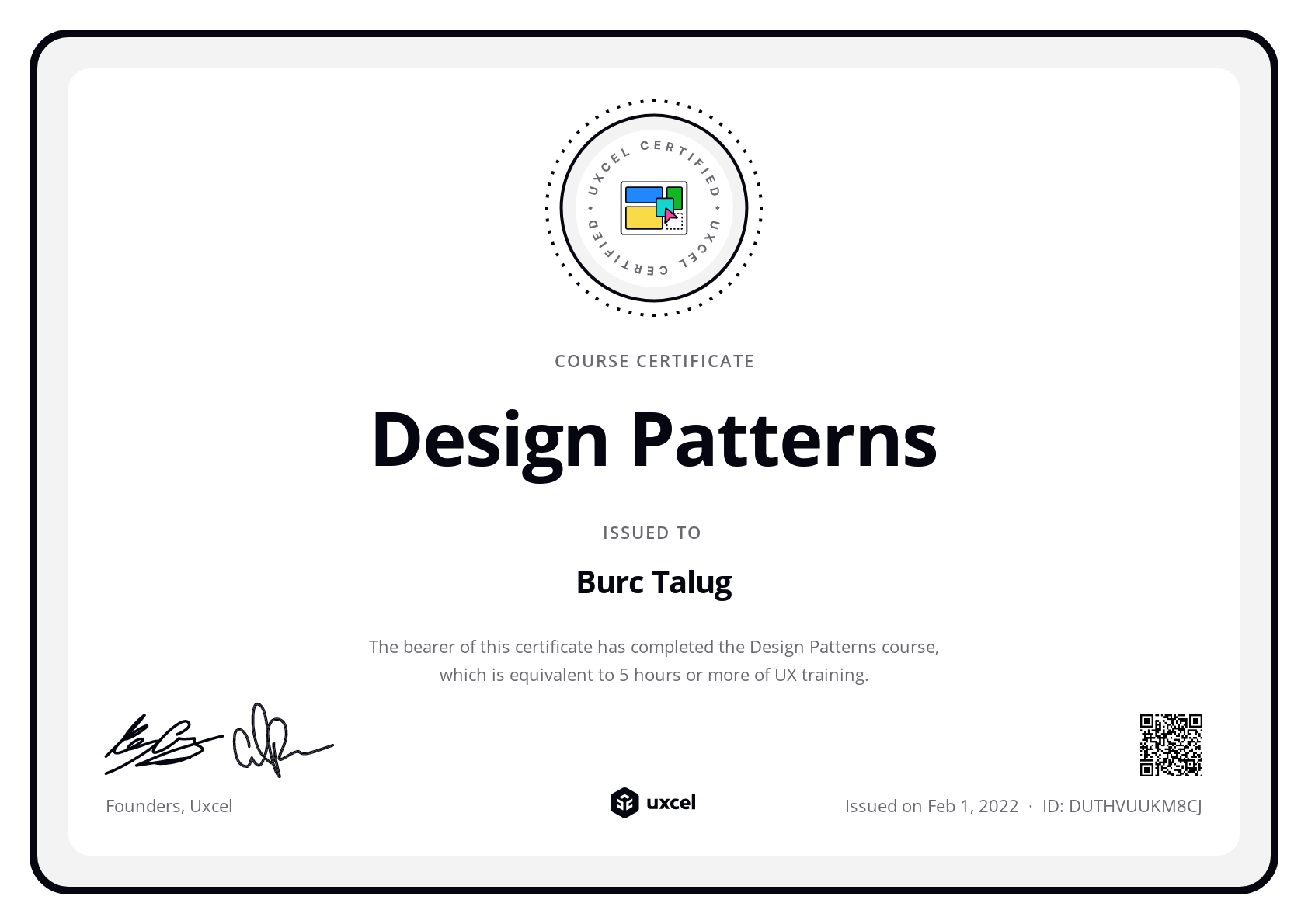 Burc Talug's certificate